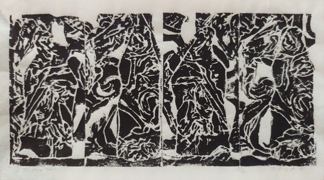 Dualicity relief print on mulberry paper 6 x 12 inches